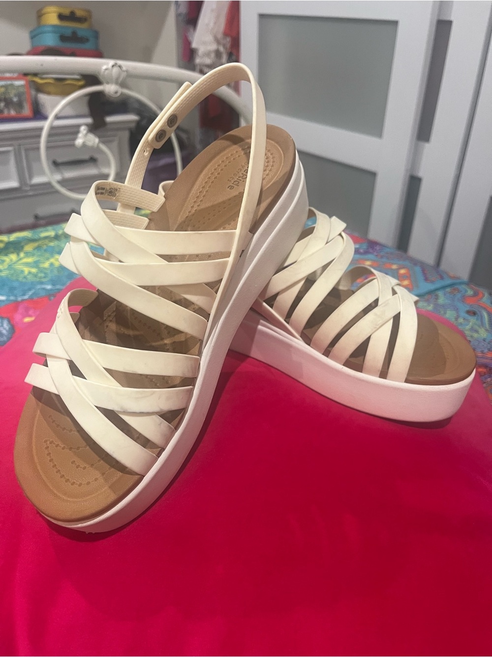 CROCS Women's Cream Strappy Platform Sandals - Picture 2 of 2